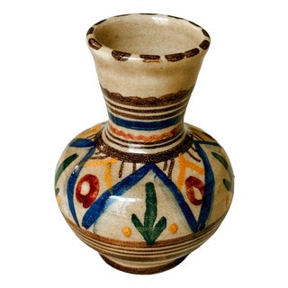 Hand-Painted Ceramic Bud Vase with Floral Decoration For Sale