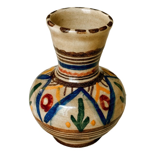 Hand-Painted Ceramic Bud Vase with Floral Decoration For Sale
