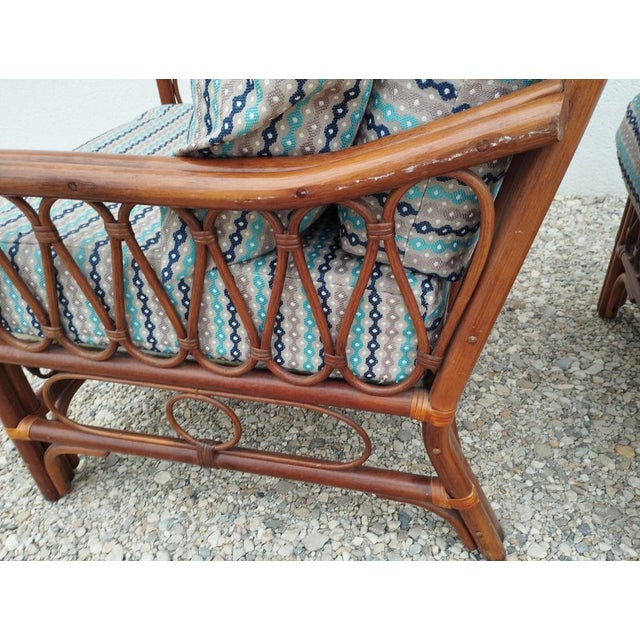 Textile Vintage Rattan Armchairs with Quilted Seats, Set of 2 For Sale - Image 7 of 13