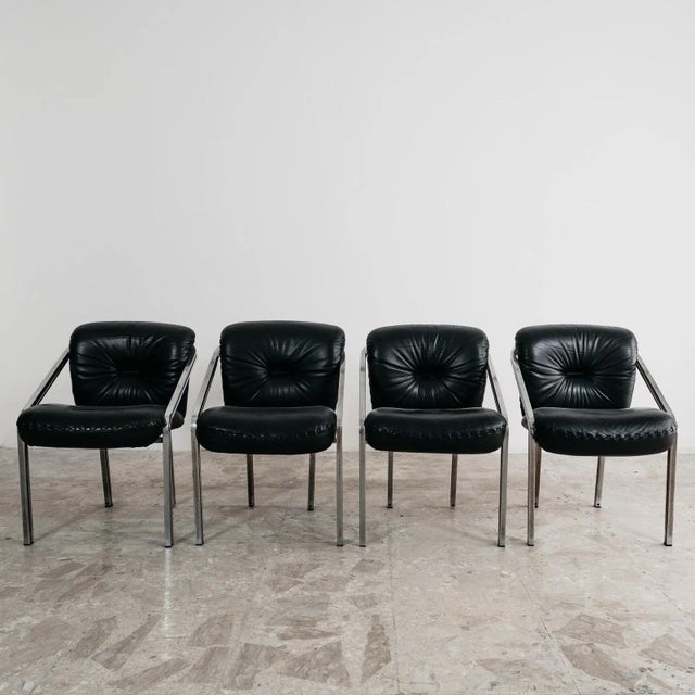 Modern Dining Armchairs in Steel and Leather from Mobil Girgi, 1970s, Set of 4 For Sale - Image 3 of 18