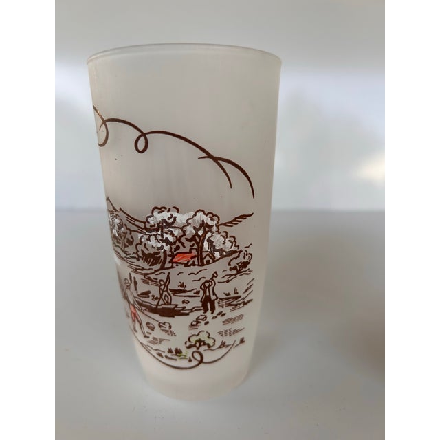 Brown 1950's Currier & Ives "Americana" Frosted Glass Tumblers -Set of 6 For Sale - Image 8 of 12