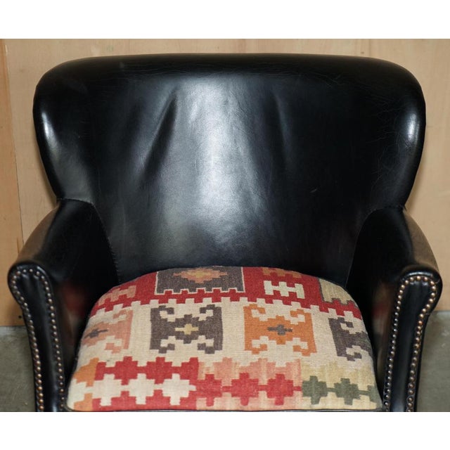 Little Professor Armchairs in Black Leather and Kilim Upholstery by Andrew Martin for Halo, Set of 2 For Sale - Image 4 of 18