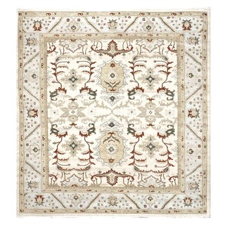 Afghan Sultanabad Masters Wool 8x9 Ivory, Light Blue & Rust Handmade Area Rug #9902705 For Sale
