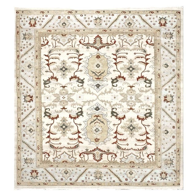 Afghan Sultanabad Masters Wool 8x9 Ivory, Light Blue & Rust Handmade Area Rug #9902705 For Sale