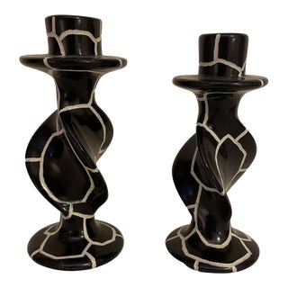 Vintage Safari Candlesticks, Made in Kenya- a Pair For Sale
