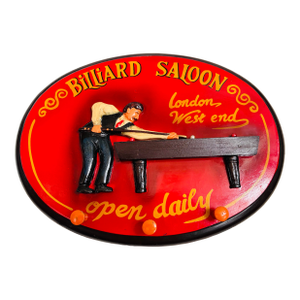 1980s Billiard Saloon Wooden London West End Sign W/ Hanging Pegs