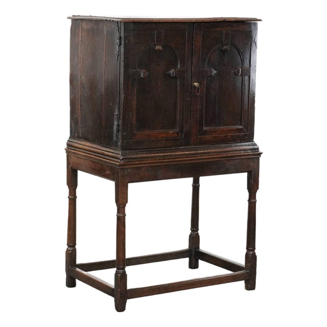 Antique English Oak Cabinet on Stand, 1600s For Sale