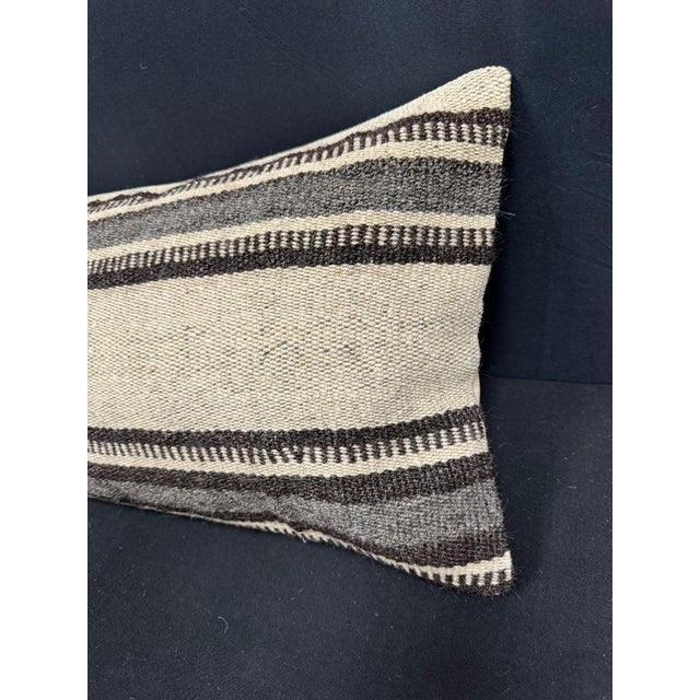 Turkish Hemp Pillow Cushion Natural Beige Black Cushion Cover 14"x40" For Sale - Image 4 of 4