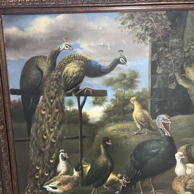 Rustic European Oil on Canvas Beginning of 20th Century Flemish School Framed Bird World For Sale - Image 3 of 11