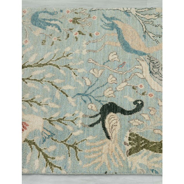 Baby Blue 2.6x15ft. Light Blue Peacock Bird Garden Hand Knotted Wool Rug For Sale - Image 8 of 18
