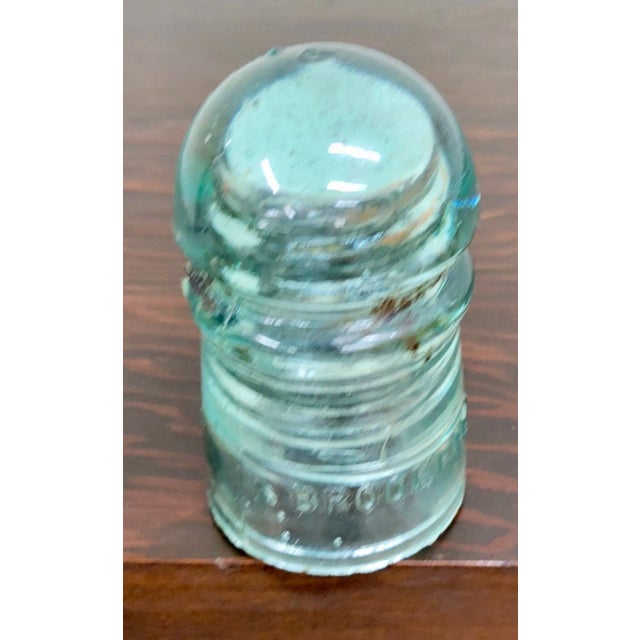 Vintage Light Teal Aqua Brookfield New York Glass Insulator For Sale - Image 9 of 10