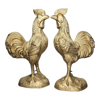 1960s Metal Rooster Figurines- a Pair For Sale