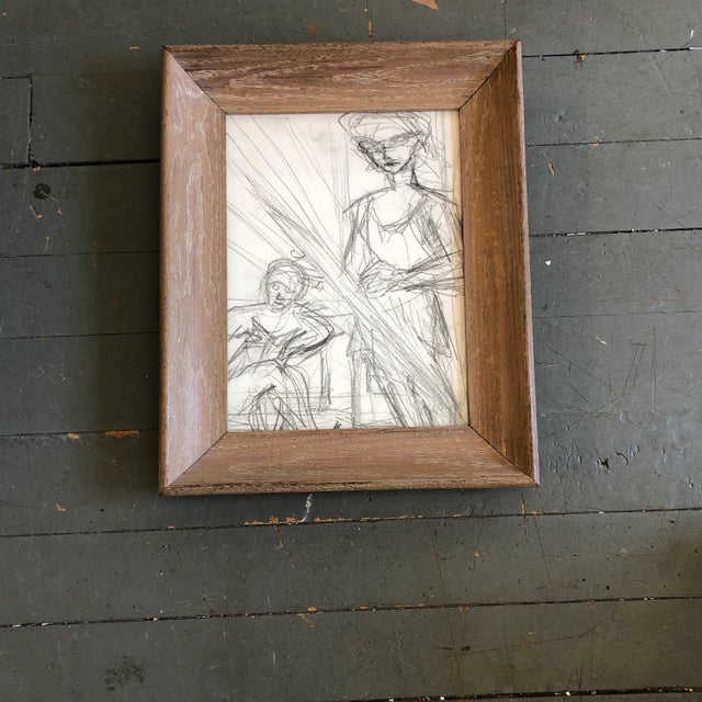 Original Vintage Mid Century Modern Abstract Charcoal