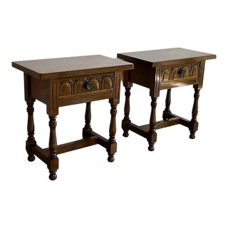 20th Century Pair of Spanish Nightstands With Drawer and Iron Hardware For Sale