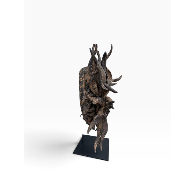 Mid 20th Century Large Mid-20th Century African Guéré (Wè) Gela Horn "War" Power Mask on Custom Stand For Sale - Image 5 of 8