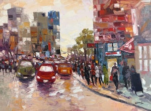 City Glow: The Afternoon Rush, Impasto Oil Painting by Godfrey Afebuame (2024)