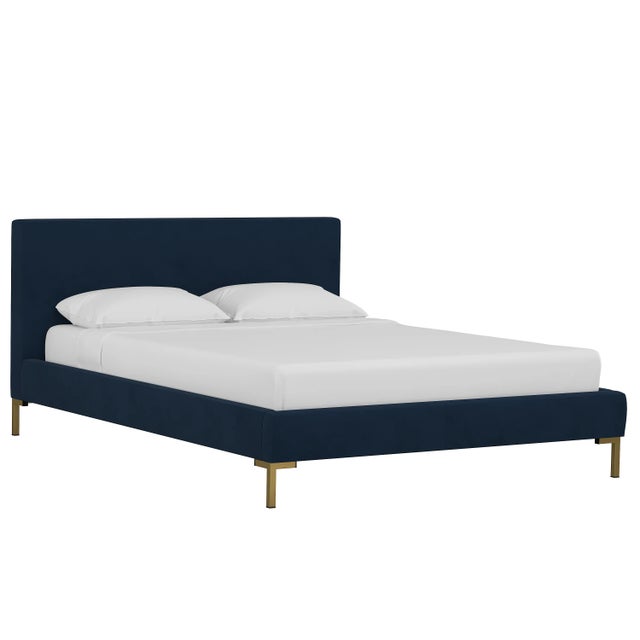 Textile Queen Platform Bed, Velvet Ink For Sale - Image 7 of 7