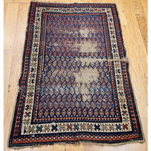 19th Century Caucasian Shirvan Rug, Handwoven Wool, Allover Paisley Design, Blue & Ivory, 3' x 4' For Sale In Chicago - Image 6 of 14