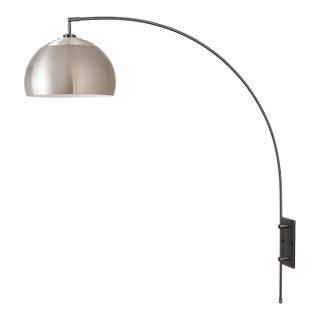 1960s Handcrafted Solid Steel Half Dome 1 Light Wall Mounted Arc Lamp in Satin Nickel and Black Nickel Finish, 1960s For Sale