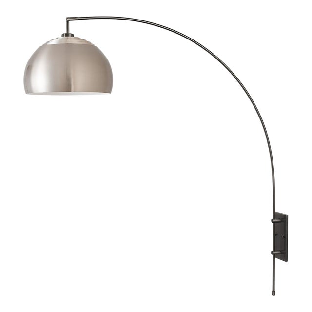 1960s Handcrafted Solid Steel Half Dome 1 Light Wall Mounted Arc Lamp in Satin Nickel and Black Nickel Finish, 1960s For Sale