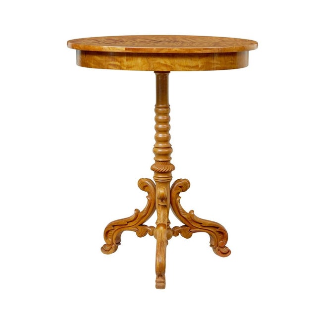 Brown Antique Swedish Carved Birch Occasional Table, 1890 For Sale - Image 8 of 8
