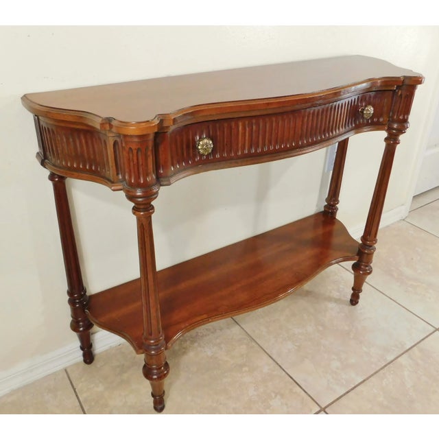 Vintage Solid Mahogany Ornate Fluted Wood Console Table With Drawer ...