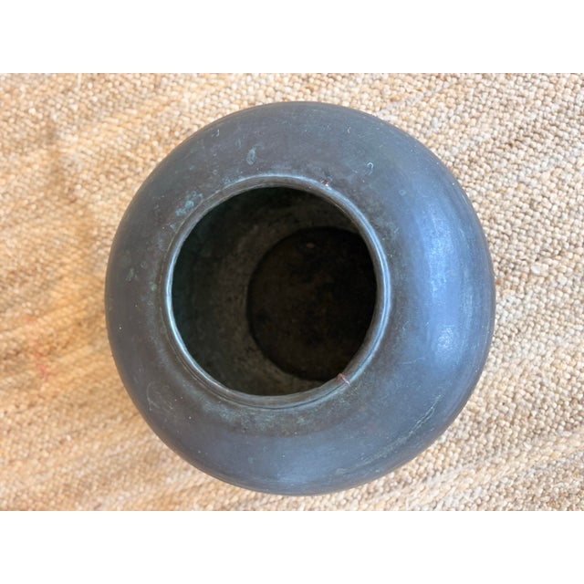 Metal Large Antique Copper Orb Jardiniere For Sale - Image 7 of 12