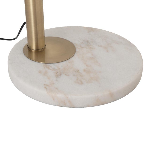 White 1990s Bloom 3-Light Arc Floor Lamp - Weathered Brass, White Marble Base, White Satin Shade, Dimmer Switch For Sale - Image 8 of 9