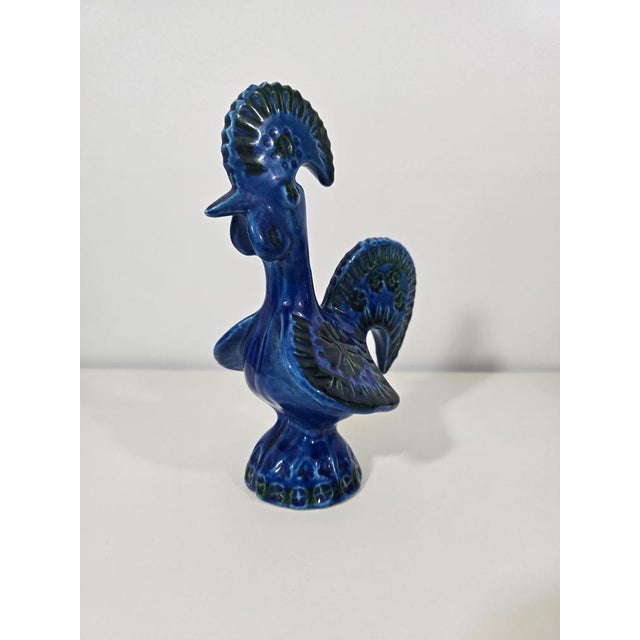 Bitossi Blue Glazed Ceramic Rooster by Aldo Londi for Bitossi For Sale - Image 4 of 9