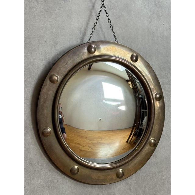 Mid-Century Modern Vintage French Porthole-Style Witchs Mirror with Curved Glass, 1950s For Sale - Image 3 of 9
