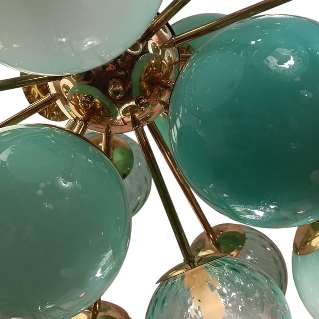 1970s Tiffany Blue Reticular Globe Ceiling Lamp, 1960s For Sale - Image 5 of 6