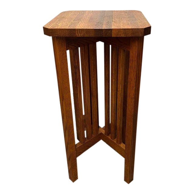 Vintage Arts & Crafts Mission Spindle Solid Oak Plant Stand Side Table For Sale