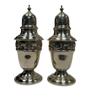 Antique Gorham "Strasbourg" Solid Sterling Silver Salt & Pepper Shakers - Pair For Sale
