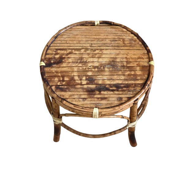 Coastal Mid Century Scorched Bamboo Pedestals- Set of 3 For Sale - Image 3 of 10