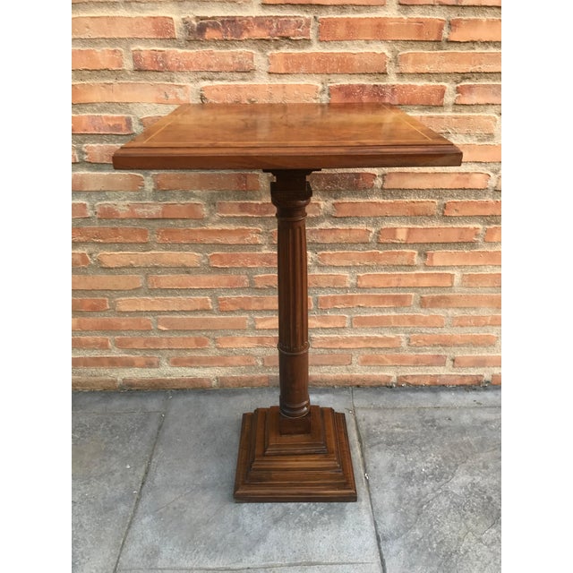 Mid-20th Century Set of Three Walnut Wood Square Top Pedestal Tables For Sale - Image 4 of 18