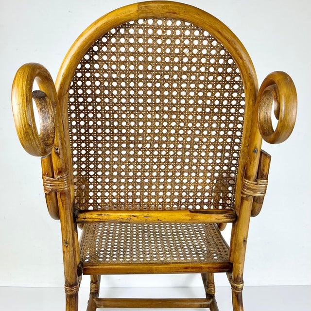 Early 20th C French Boho Chic Coastal Child-Size Bentwood & Cane Rocking Chair, After Thonet For Sale - Image 15 of 15