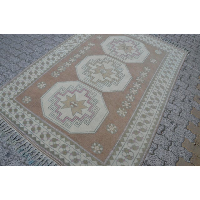 Tan Oushak Turkish Handmade Rug For Sale - Image 8 of 11