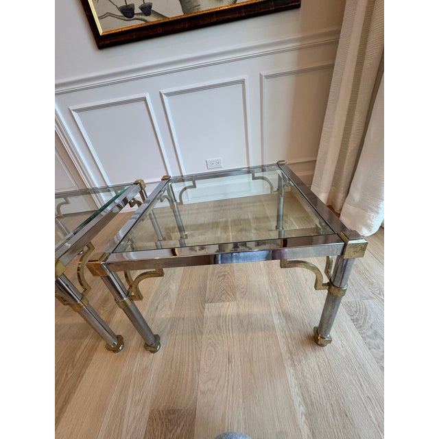 Pair of 1970s Maison Jansen / Mastercraft Style Chrome and Brass Side Tables With Beveled Glass For Sale - Image 10 of 10