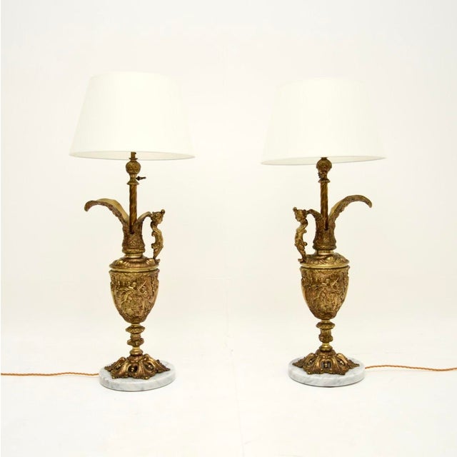 Vintage French Gilt Metal and Marble Table Lamps, 1930s, Set of 2 For Sale - Image 11 of 11
