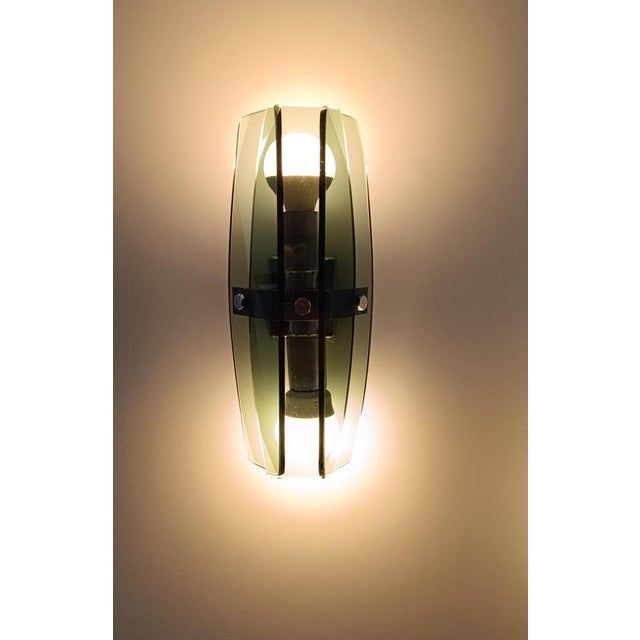 Sconces in Chrome and Smoked Green Glass from Veca, 1970s, Set of 2 For Sale - Image 11 of 12