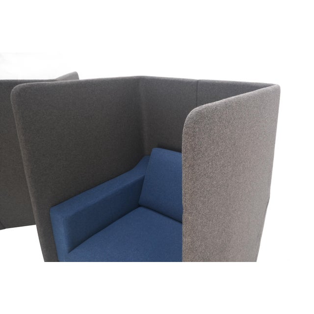 Pair Mid Century Modern Wingback Lounge Chairs Blue Grey Wool Upholstery MINT! For Sale - Image 18 of 18