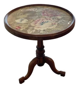 Round Victorian Occasional Table With Floral Needlepoint Top