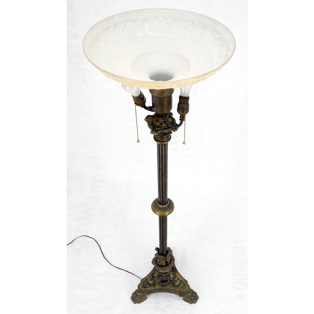 Adjustable Height Heavy Brass Tripod Base Claw Feet Antique Floor Lamp For Sale - Image 15 of 17