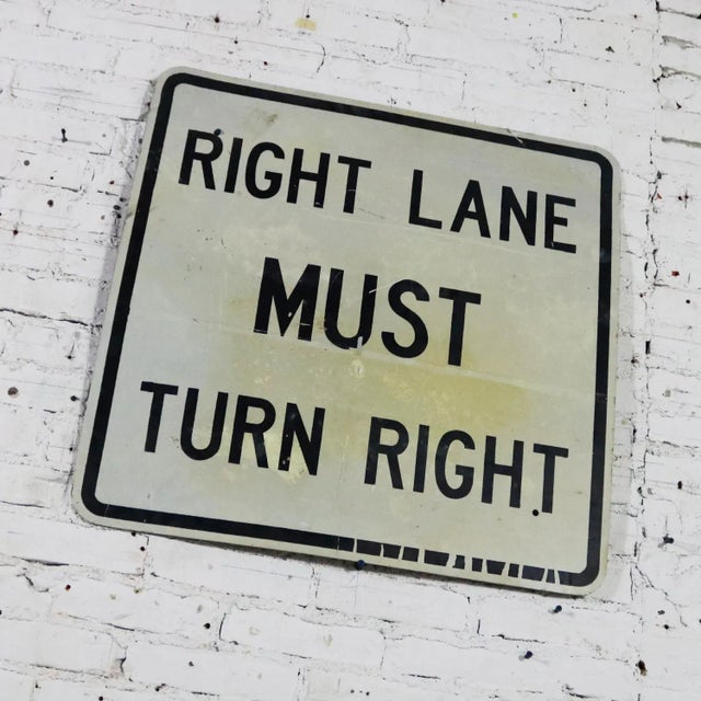 Late 20th Century Vintage Right Lane Must Turn Right Large Steel Traffic Sign For Sale - Image 5 of 11