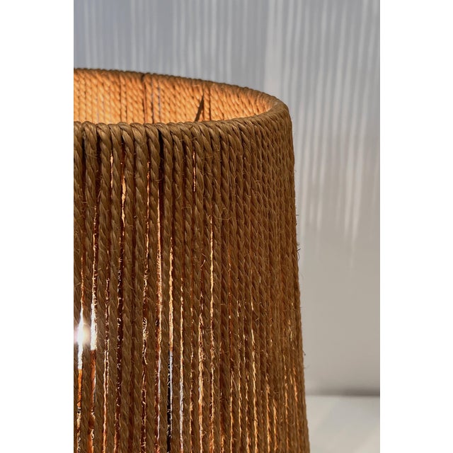 Brown 1970s Round Rattan Lamp with Rope Lampshade in the Style of Adrien Adoux Frida Minet For Sale - Image 8 of 12