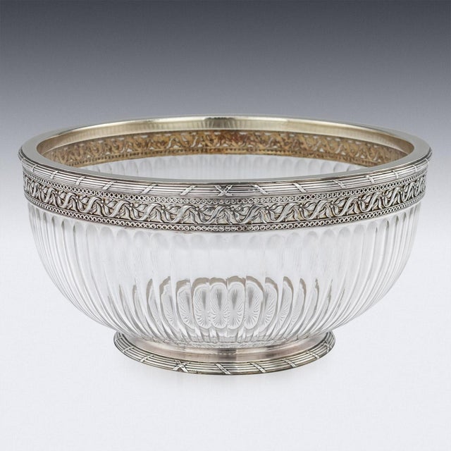 20th Century French Empire Solid Silver & Glass Bowl, Paris, 1900s For Sale - Image 3 of 13