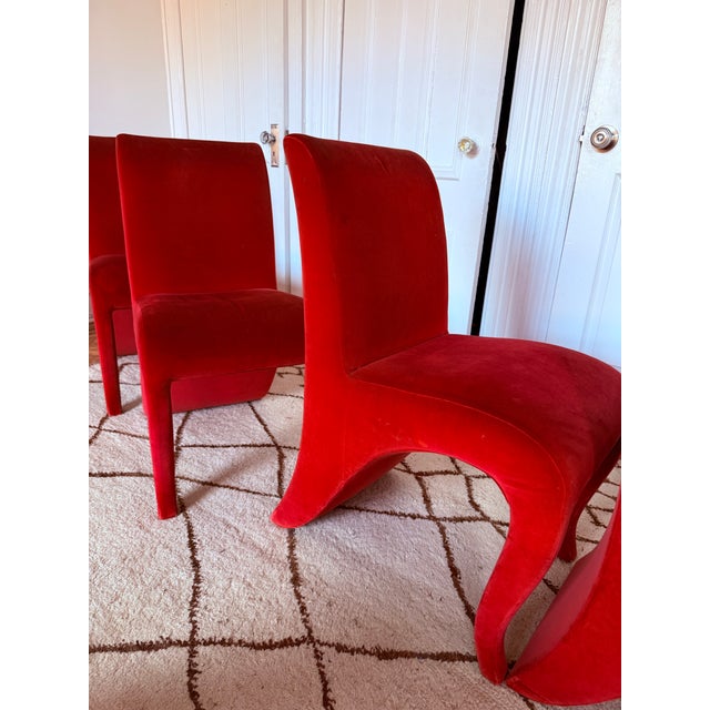 1990s Italian Red Velvet Dialogica “Splash” Sculptural Dining Chairs — Set of 4 For Sale - Image 12 of 18