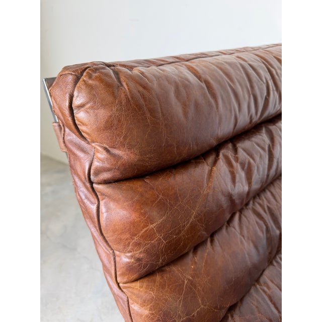 Restoration Hardware Oviedo Brown Leather & Chrome Chaise Lounge For Sale - Image 4 of 12