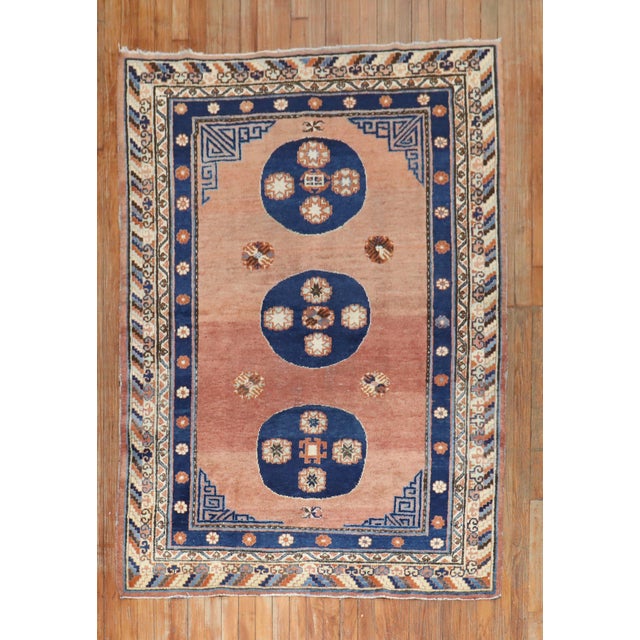 Rare Matching Pair of Antique Khotan Carpets - 4'1" x 5'11" For Sale - Image 4 of 6