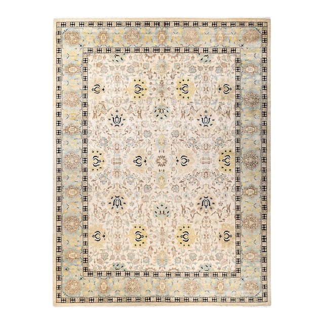 Eclectic, One-of-a-Kind Hand-Knotted Area Rug - Ivory, 9' 2" x 12' 3" For Sale